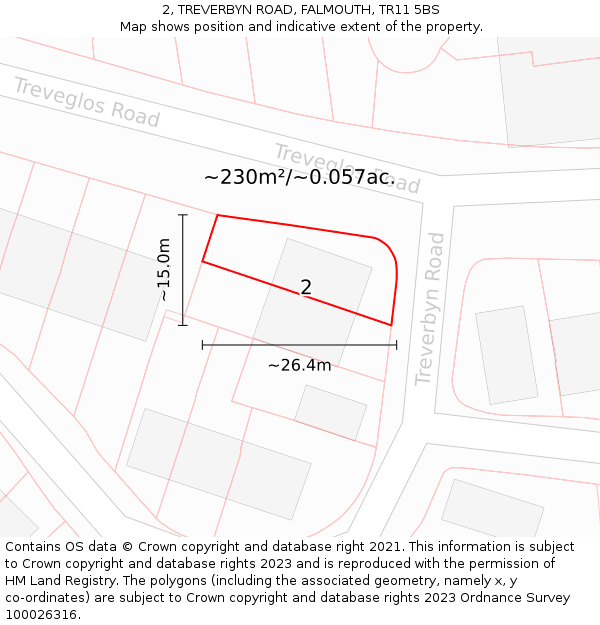 2, TREVERBYN ROAD, FALMOUTH, TR11 5BS: Plot and title map