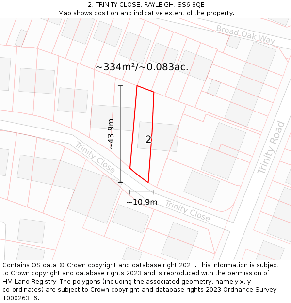 2, TRINITY CLOSE, RAYLEIGH, SS6 8QE: Plot and title map