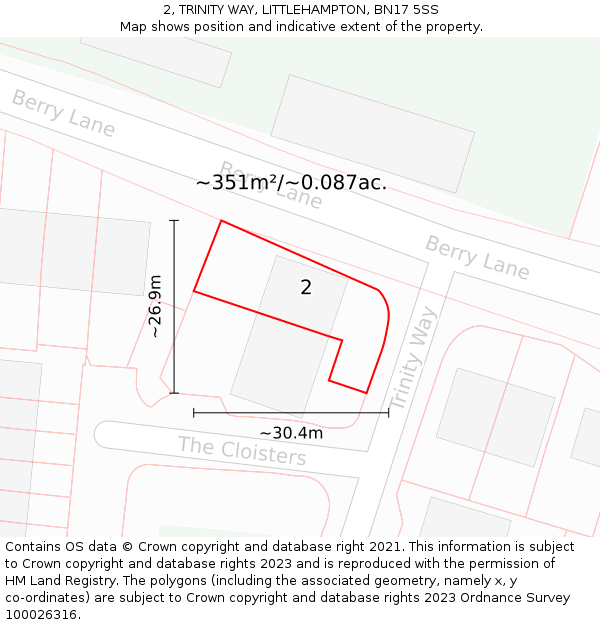 2, TRINITY WAY, LITTLEHAMPTON, BN17 5SS: Plot and title map