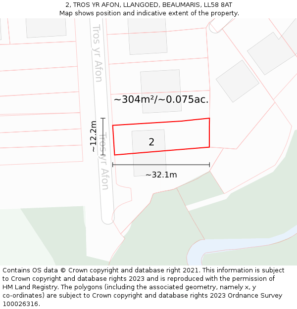 2, TROS YR AFON, LLANGOED, BEAUMARIS, LL58 8AT: Plot and title map