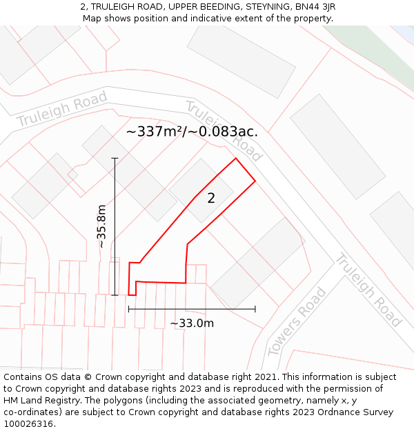 2, TRULEIGH ROAD, UPPER BEEDING, STEYNING, BN44 3JR: Plot and title map