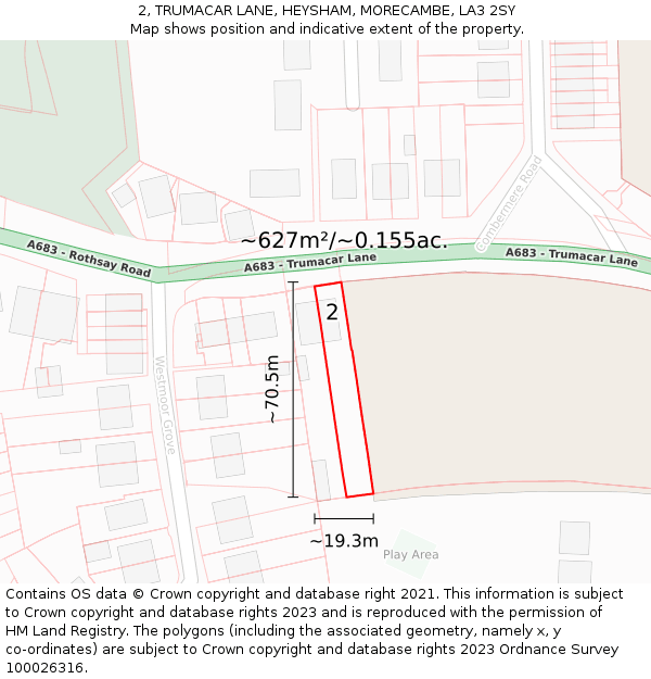 2, TRUMACAR LANE, HEYSHAM, MORECAMBE, LA3 2SY: Plot and title map