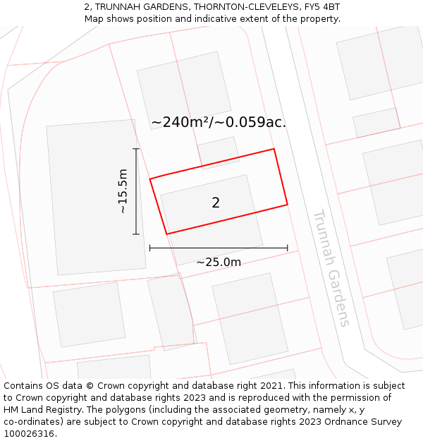 2, TRUNNAH GARDENS, THORNTON-CLEVELEYS, FY5 4BT: Plot and title map