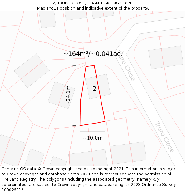 2, TRURO CLOSE, GRANTHAM, NG31 8PH: Plot and title map
