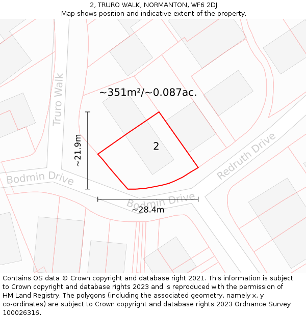 2, TRURO WALK, NORMANTON, WF6 2DJ: Plot and title map