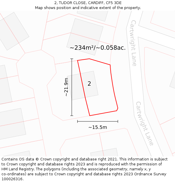 2, TUDOR CLOSE, CARDIFF, CF5 3DE: Plot and title map