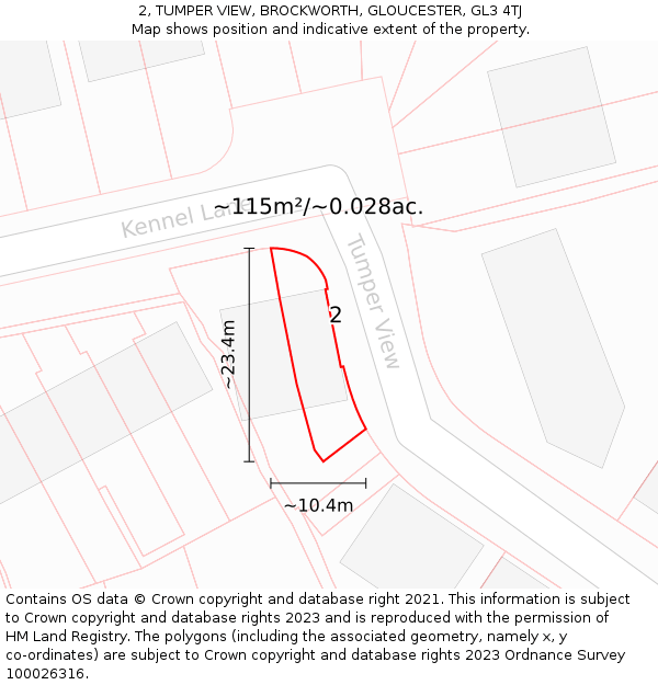 2, TUMPER VIEW, BROCKWORTH, GLOUCESTER, GL3 4TJ: Plot and title map