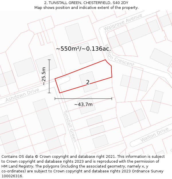 2, TUNSTALL GREEN, CHESTERFIELD, S40 2DY: Plot and title map