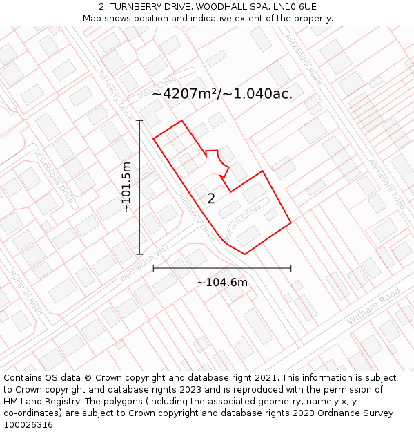 2, TURNBERRY DRIVE, WOODHALL SPA, LN10 6UE: Plot and title map