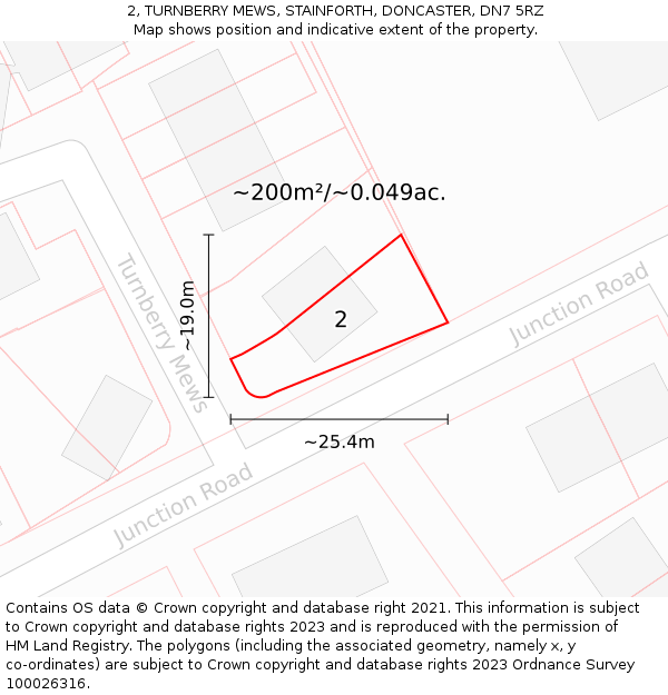 2, TURNBERRY MEWS, STAINFORTH, DONCASTER, DN7 5RZ: Plot and title map