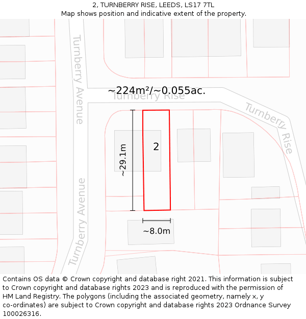2, TURNBERRY RISE, LEEDS, LS17 7TL: Plot and title map