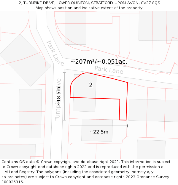 2, TURNPIKE DRIVE, LOWER QUINTON, STRATFORD-UPON-AVON, CV37 8QS: Plot and title map