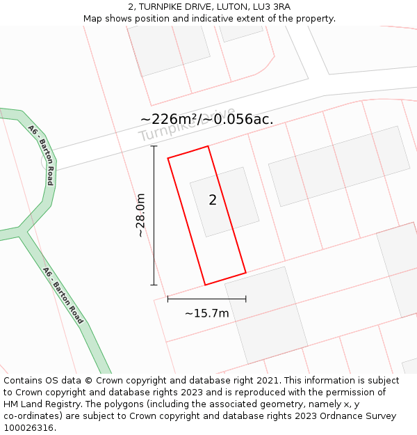 2, TURNPIKE DRIVE, LUTON, LU3 3RA: Plot and title map