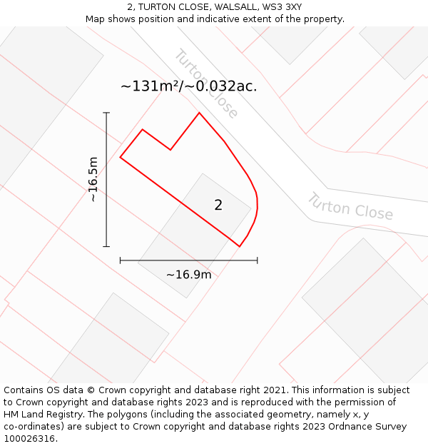 2, TURTON CLOSE, WALSALL, WS3 3XY: Plot and title map