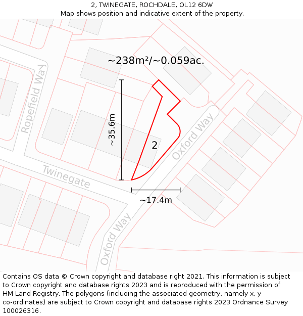 2, TWINEGATE, ROCHDALE, OL12 6DW: Plot and title map
