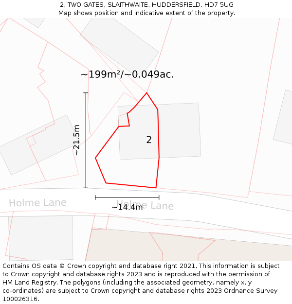2, TWO GATES, SLAITHWAITE, HUDDERSFIELD, HD7 5UG: Plot and title map