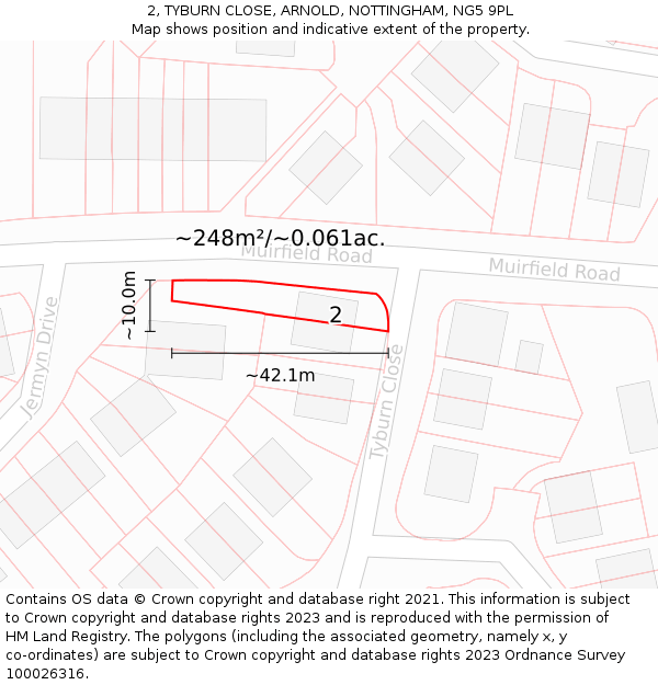 2, TYBURN CLOSE, ARNOLD, NOTTINGHAM, NG5 9PL: Plot and title map