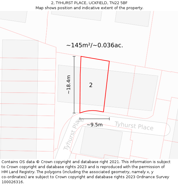 2, TYHURST PLACE, UCKFIELD, TN22 5BF: Plot and title map
