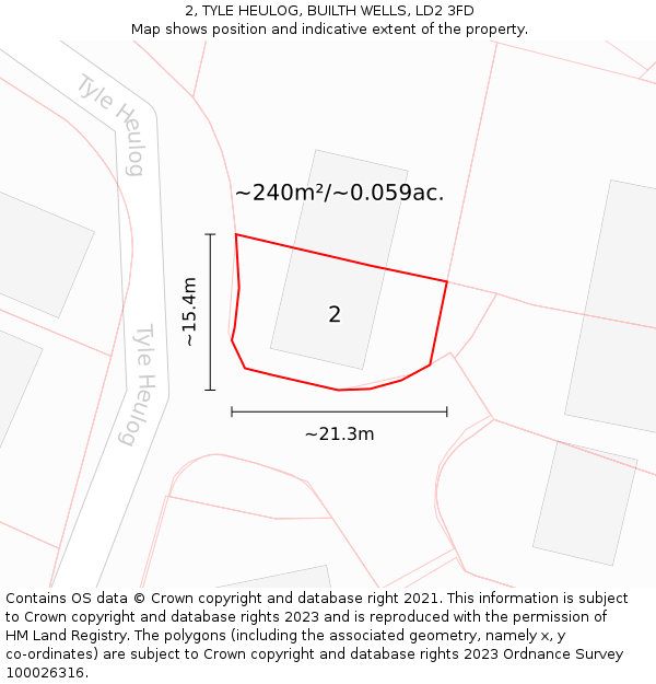 2, TYLE HEULOG, BUILTH WELLS, LD2 3FD: Plot and title map