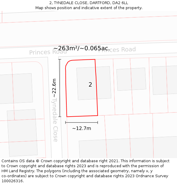 2, TYNEDALE CLOSE, DARTFORD, DA2 6LL: Plot and title map