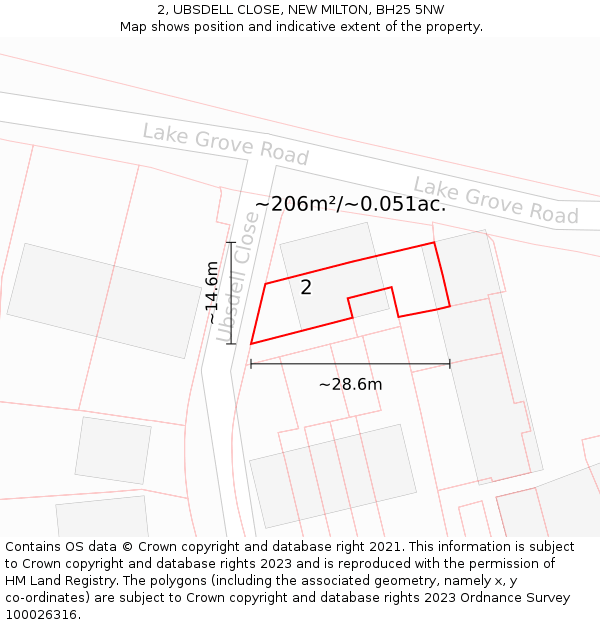 2, UBSDELL CLOSE, NEW MILTON, BH25 5NW: Plot and title map