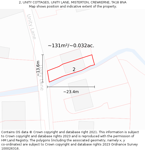 2, UNITY COTTAGES, UNITY LANE, MISTERTON, CREWKERNE, TA18 8NA: Plot and title map