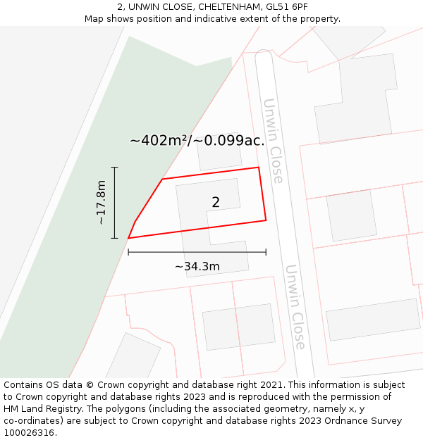 2, UNWIN CLOSE, CHELTENHAM, GL51 6PF: Plot and title map