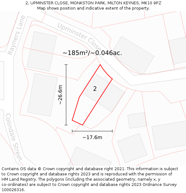 2, UPMINSTER CLOSE, MONKSTON PARK, MILTON KEYNES, MK10 9PZ: Plot and title map