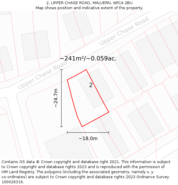 2, UPPER CHASE ROAD, MALVERN, WR14 2BU: Plot and title map