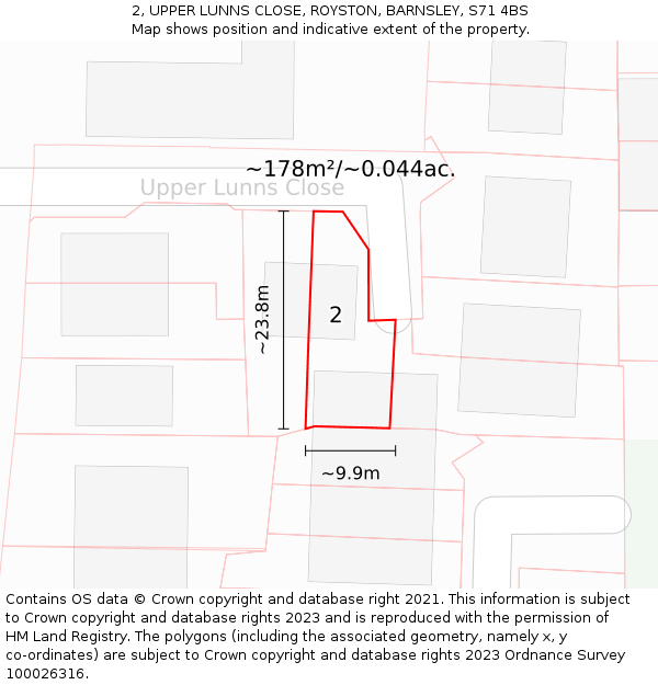 2, UPPER LUNNS CLOSE, ROYSTON, BARNSLEY, S71 4BS: Plot and title map