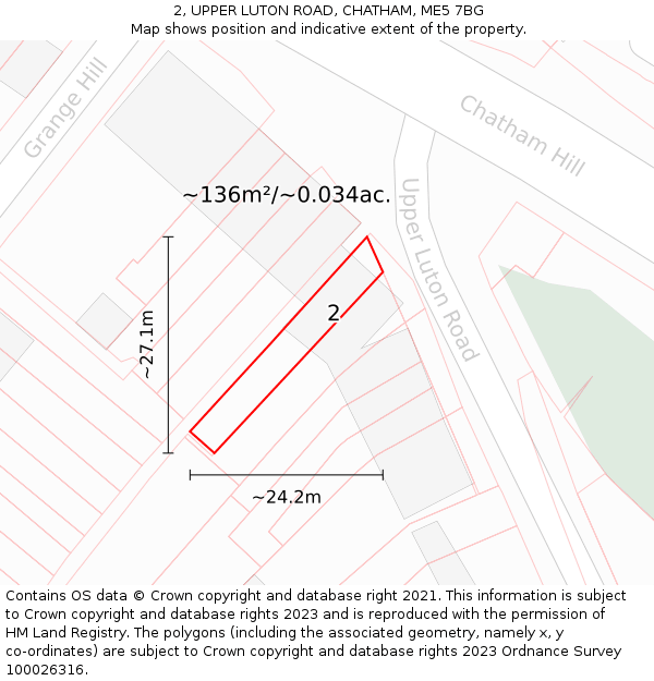 2, UPPER LUTON ROAD, CHATHAM, ME5 7BG: Plot and title map