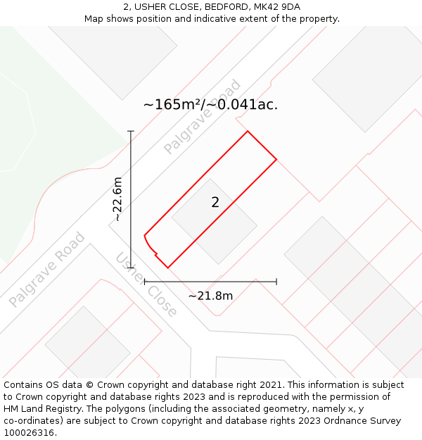2, USHER CLOSE, BEDFORD, MK42 9DA: Plot and title map
