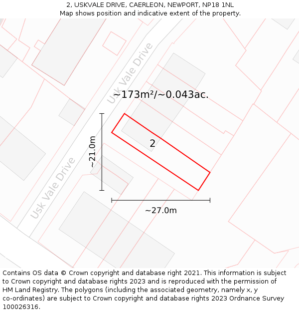 2, USKVALE DRIVE, CAERLEON, NEWPORT, NP18 1NL: Plot and title map
