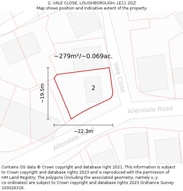 2, VALE CLOSE, LOUGHBOROUGH, LE11 2GZ: Plot and title map