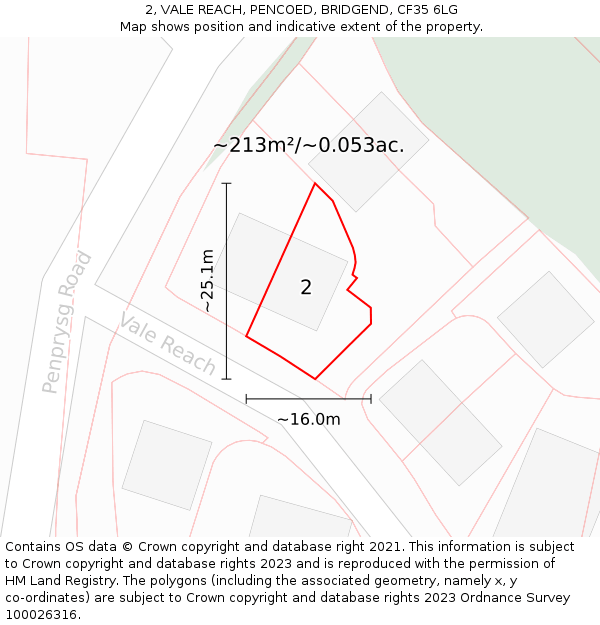 2, VALE REACH, PENCOED, BRIDGEND, CF35 6LG: Plot and title map