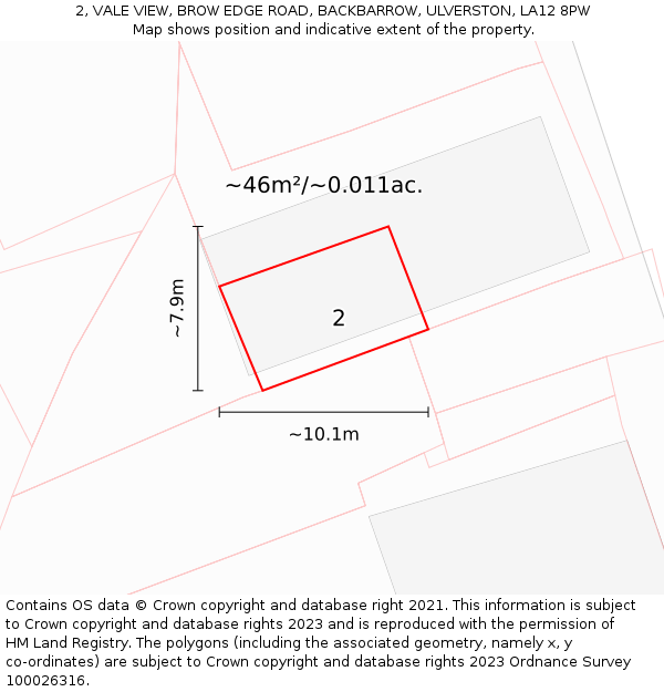 2, VALE VIEW, BROW EDGE ROAD, BACKBARROW, ULVERSTON, LA12 8PW: Plot and title map