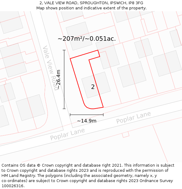 2, VALE VIEW ROAD, SPROUGHTON, IPSWICH, IP8 3FG: Plot and title map