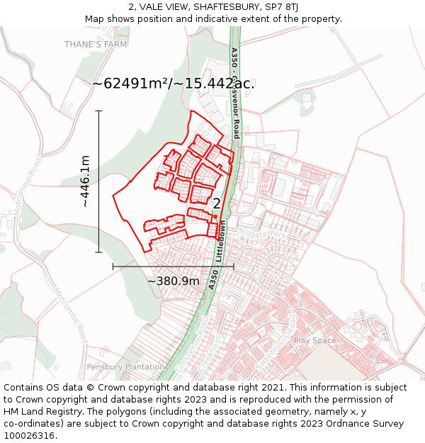 2, VALE VIEW, SHAFTESBURY, SP7 8TJ: Plot and title map