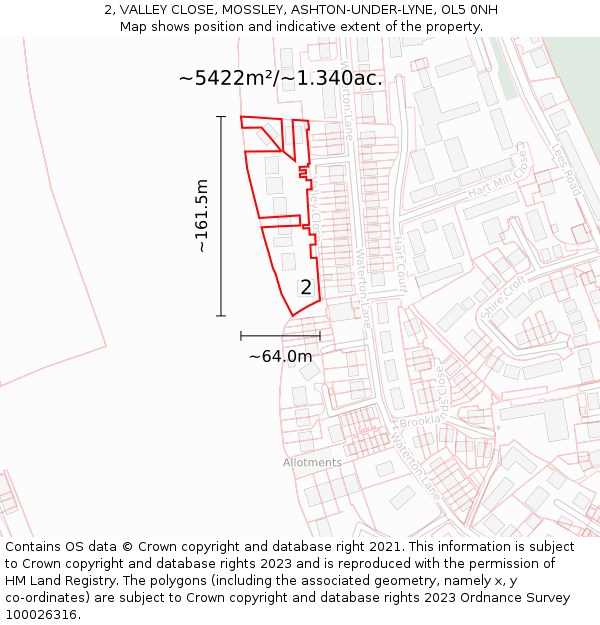 2, VALLEY CLOSE, MOSSLEY, ASHTON-UNDER-LYNE, OL5 0NH: Plot and title map