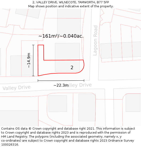2, VALLEY DRIVE, WILNECOTE, TAMWORTH, B77 5FP: Plot and title map