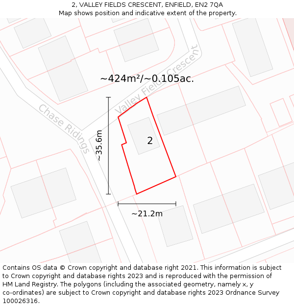 2, VALLEY FIELDS CRESCENT, ENFIELD, EN2 7QA: Plot and title map