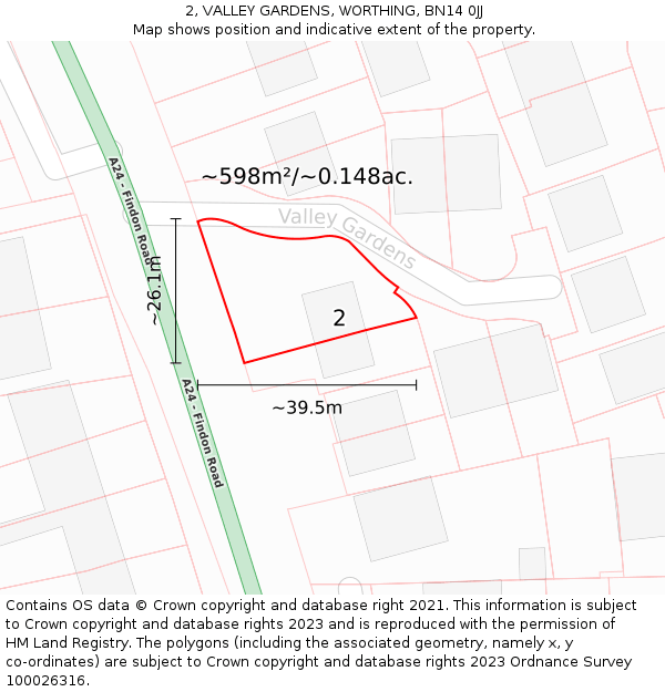 2, VALLEY GARDENS, WORTHING, BN14 0JJ: Plot and title map