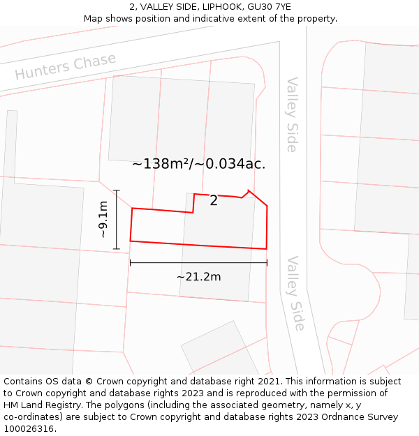 2, VALLEY SIDE, LIPHOOK, GU30 7YE: Plot and title map