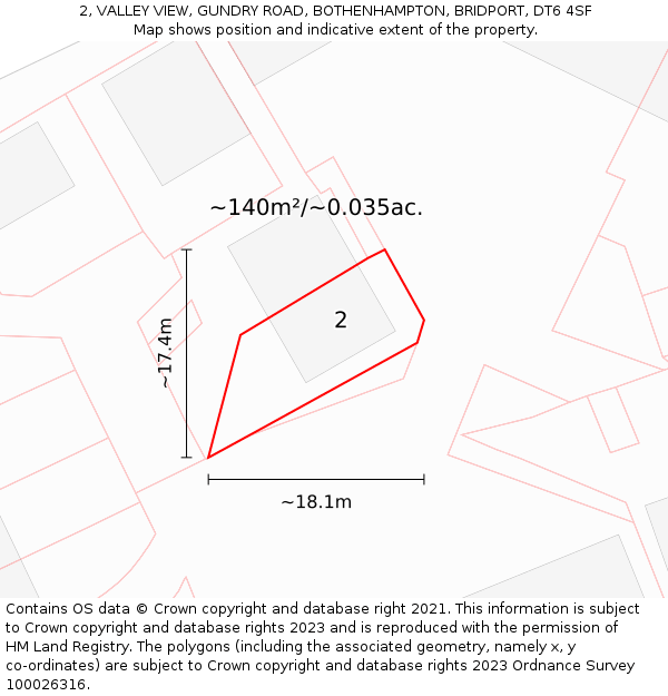 2, VALLEY VIEW, GUNDRY ROAD, BOTHENHAMPTON, BRIDPORT, DT6 4SF: Plot and title map