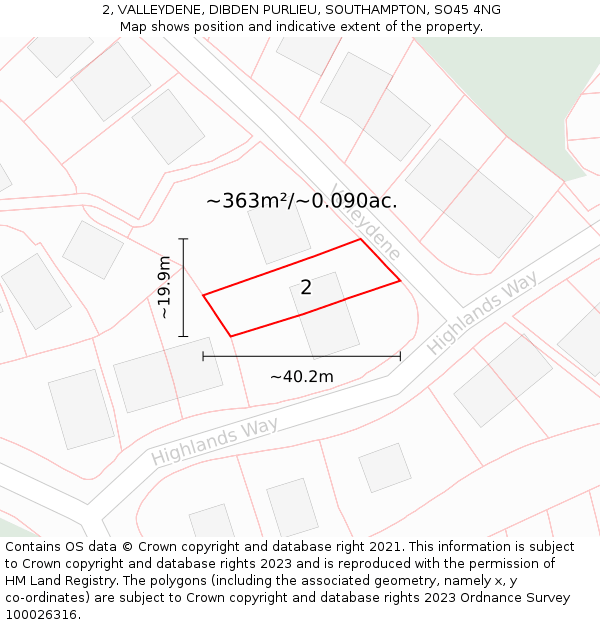 2, VALLEYDENE, DIBDEN PURLIEU, SOUTHAMPTON, SO45 4NG: Plot and title map