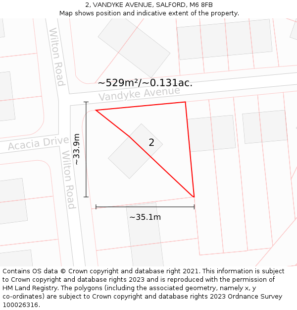 2, VANDYKE AVENUE, SALFORD, M6 8FB: Plot and title map