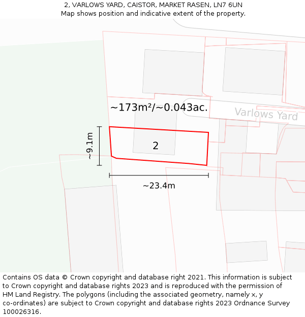 2, VARLOWS YARD, CAISTOR, MARKET RASEN, LN7 6UN: Plot and title map
