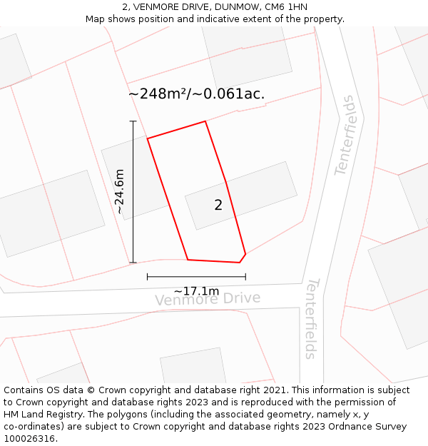 2, VENMORE DRIVE, DUNMOW, CM6 1HN: Plot and title map