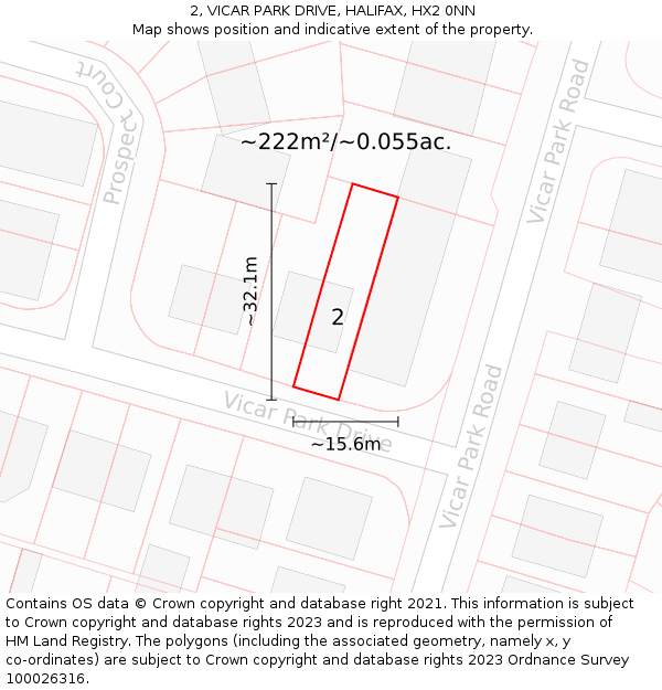 2, VICAR PARK DRIVE, HALIFAX, HX2 0NN: Plot and title map