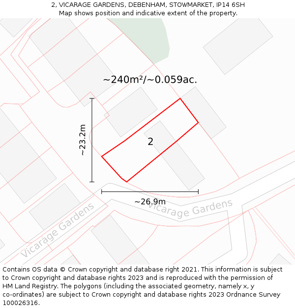 2, VICARAGE GARDENS, DEBENHAM, STOWMARKET, IP14 6SH: Plot and title map